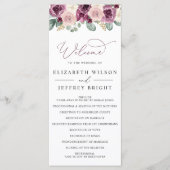 Elegante moderne botanische pruim bloemenbruiloft programma (Voorkant)