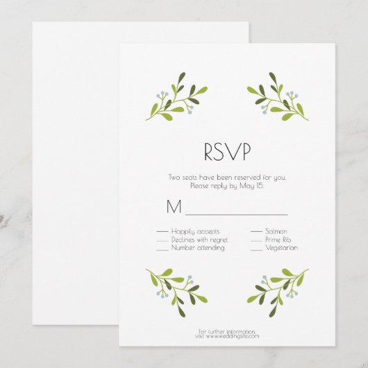 Elegante Moderne Bruiloft. RSVP Met Maaltijd Optie Kaart (Voorkant / Achterkant)