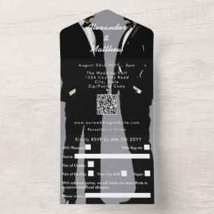 Elegante moderne bruiloft voor homoseksuele mannen all in one uitnodiging