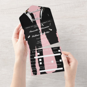 Elegante moderne bruiloft voor homoseksuele mannen all in one uitnodiging