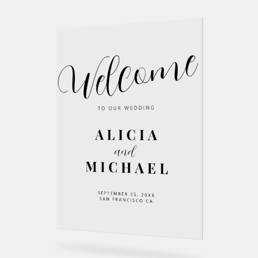 Elegante moderne bruiloft welkom acryl teken acryl bord (Hoek)