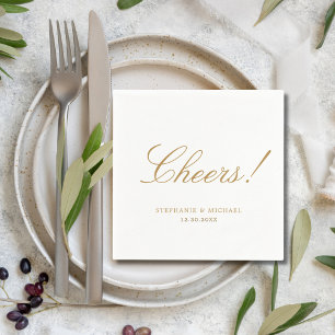 Elegante moderne Cheers Gold Script Eenvoudige bru Servet