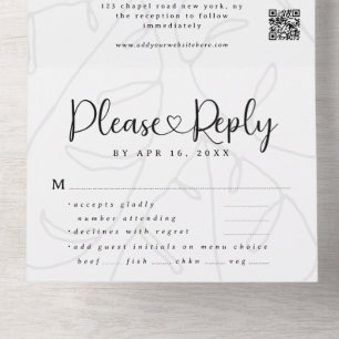 Elegante Moderne Chic Blad QR Maaltijd Optie Bruil All In One Uitnodiging
