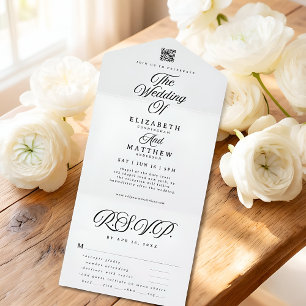 Elegante moderne chic eenvoudige QR maaltijd optie All In One Uitnodiging