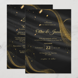 Elegante moderne chic zwarte en gouden bruiloft  kaart
