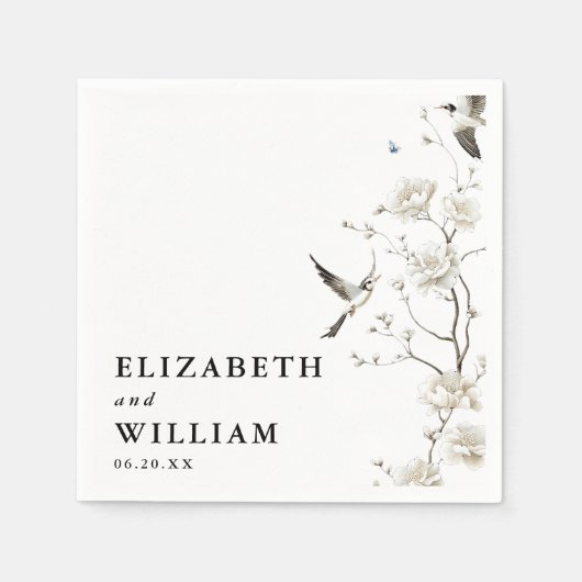 Elegante moderne Chinoiserie bloementuin bruiloft Servet (Voorkant)