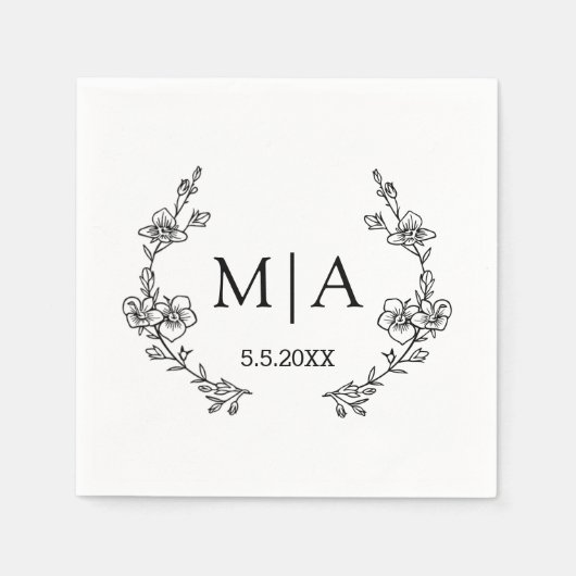 Elegante moderne chique monogram botanische bruilo servet (Voorkant)