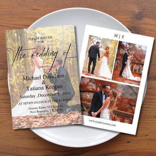 Elegante moderne chique script 4 foto's bruiloft kaart