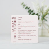 Elegante moderne Crimson rode bruiloft Menu (Staand voorkant)