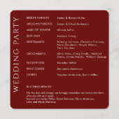 Elegante moderne Crimson rode bruiloft Programma (Achterkant)