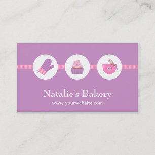 Elegante Moderne Cupcake Bakkerij Cafe Roze Paars Visitekaartje