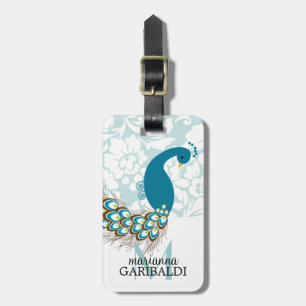 Elegante moderne Damask Peacock gepersonaliseerd Bagagelabel
