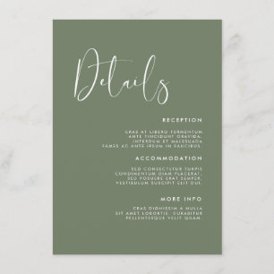 Elegante & moderne Dark sage groene bruiloft detai Informatiekaartje