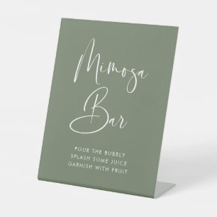 Elegante Moderne Dark Sage Groene bruiloft Mimosa Reclamebord Met Voetstuk