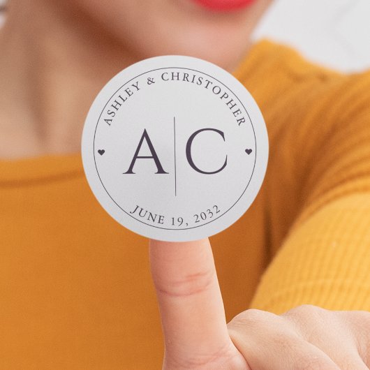 Elegante moderne donkere Paarse bruiloft Ronde Sticker
