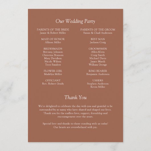 Elegante moderne eenvoudige elementen bruiloft programma (Achterkant)