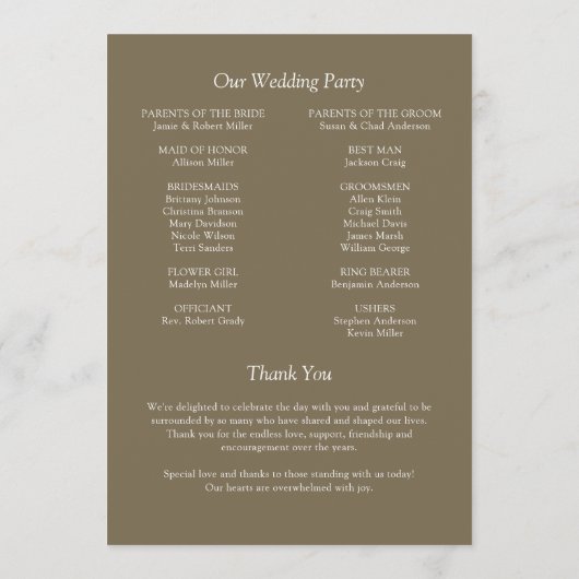 Elegante moderne eenvoudige elementen bruiloft programma (Achterkant)