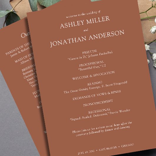 Elegante moderne eenvoudige elementen bruiloft programma