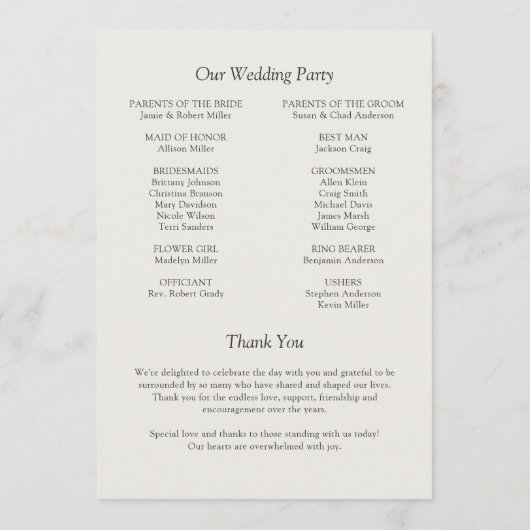 Elegante moderne eenvoudige elementen bruiloft programma (Achterkant)