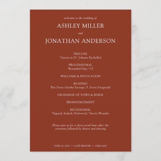 Elegante moderne eenvoudige elementen bruiloft programma (Voorkant)