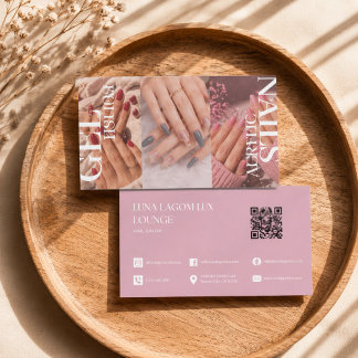 Elegante Moderne Eenvoudige Roze Foto Nagelstylist Visitekaartje