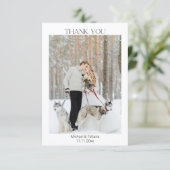 Elegante moderne eenvoudige script bruiloft foto bedankkaart (Staand voorkant)