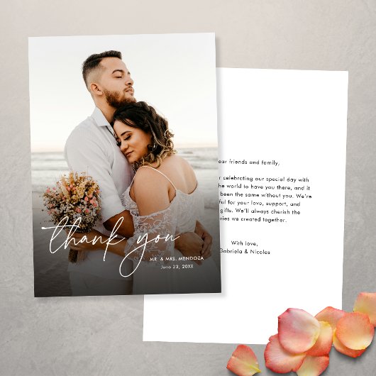 Elegante moderne eenvoudige verticale foto bruilof bedankkaart