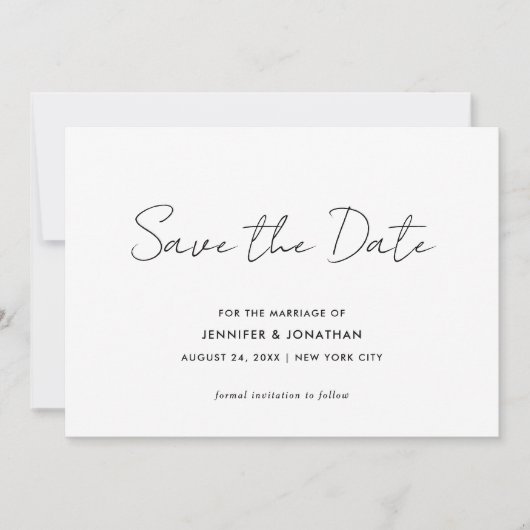 Elegante moderne eenvoudige zwarte en witte typogr save the date (Voorkant)