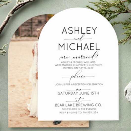 Elegante moderne Elopement Script foto receptie Kaart