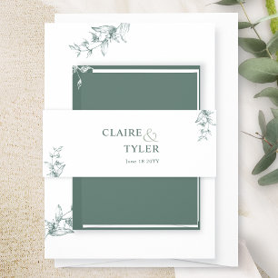 Elegante moderne en minimalistische groene trouwda uitnodigingen wikkel