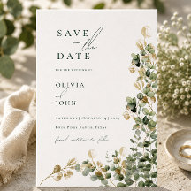 Elegante Moderne Eucalyptus Trouwkaart 'Save the D