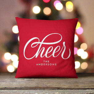Elegante Moderne Festieve Rode Script Kerstgroet K Kussen