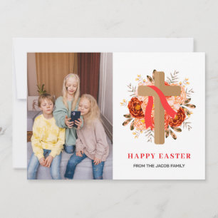 elegante moderne Floral Cross Pasen familie foto Feestdagenkaart