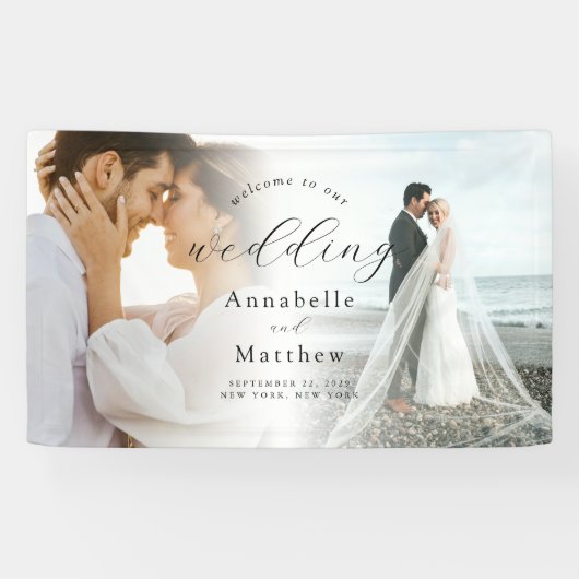Elegante moderne foto bruiloft welkom spandoek (Horizontaal)