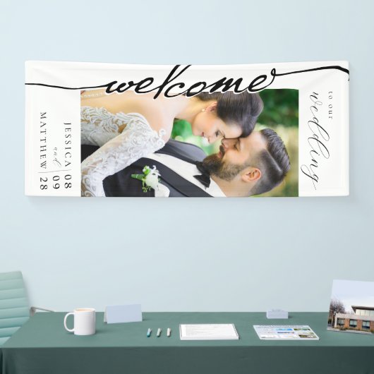 Elegante moderne foto bruiloft welkom spandoek (Beurs)