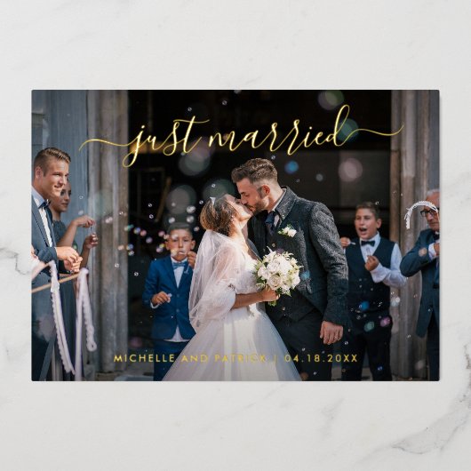 Elegante moderne foto bruiloftsreceptie folie uitnodiging (Voorkant)