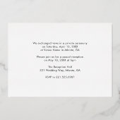 Elegante moderne foto bruiloftsreceptie folie uitnodiging (Achterkant)