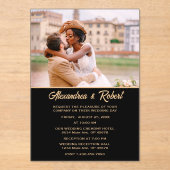 Elegante Moderne Foto Goud Zwart Huwelijk Acryl Uitnodigingen (Voorkant)