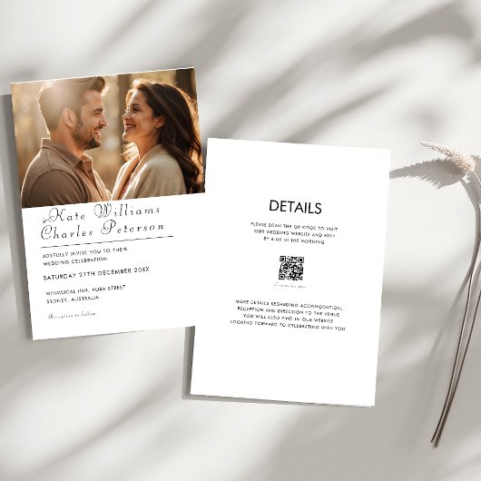 Elegante Moderne Foto QR code Bruiloft uitnodiging