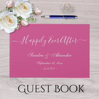 Elegante moderne framboos roze Waterverf bruiloft Gastenboek