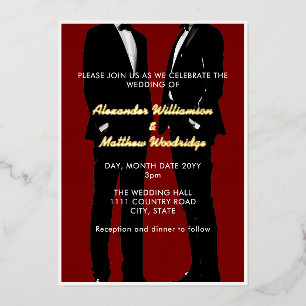 Elegante moderne gay Mannen bruiloft goud Folie Uitnodiging