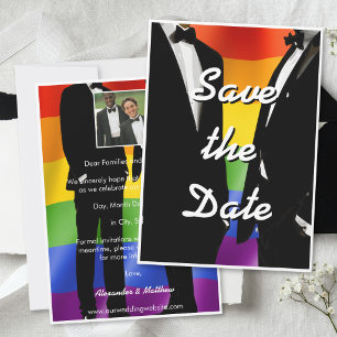 Elegante moderne gay mannen trouwfoto regenboog save the date