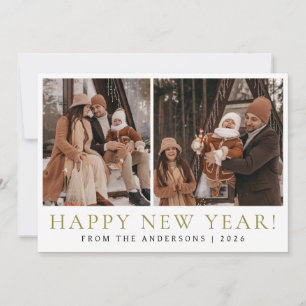 Elegante moderne gelukkig nieuwjaar familie 2 foto feestdagenkaart