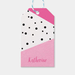 Elegante moderne, geometrische roze leren zwarte s cadeaulabel