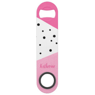 Elegante moderne, geometrische roze leren zwarte s speed flessenopener