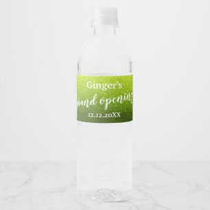 Elegante moderne glitter grand opening verjaardag waterfles etiket