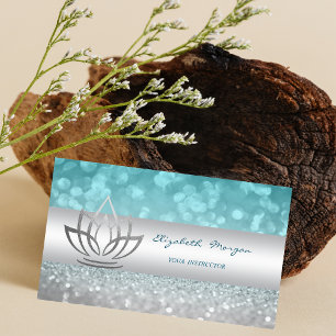Elegante Moderne Glitterige Bokeh Zilveren Lotus Visitekaartje