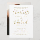 Elegante moderne Gold Script Photo Engagement Part Kaart (Voorkant / Achterkant)