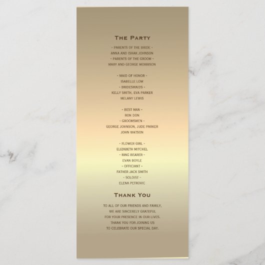 Elegante moderne gouden bruiloft programma (Achterkant)