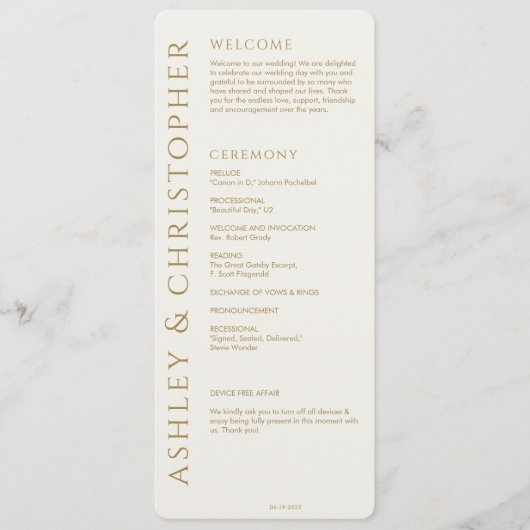 Elegante moderne gouden bruiloft programma (Voorkant)